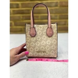 Michael Kors Mercer Extra Small Logo handbag Pink Cream Monogram mini tote purse